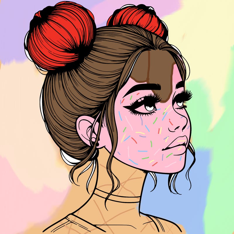 realistic girl with buns on the top of her head