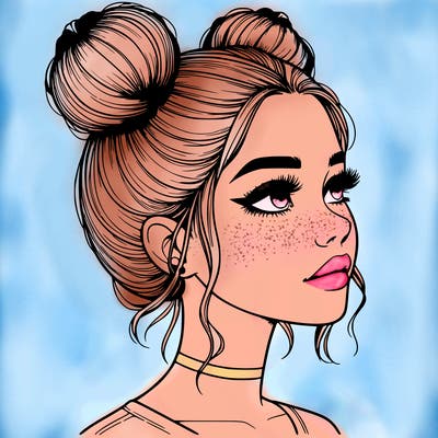 realistic girl with buns on the top of her head