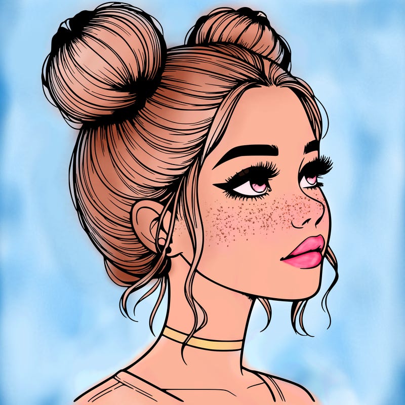 realistic girl with buns on the top of her head