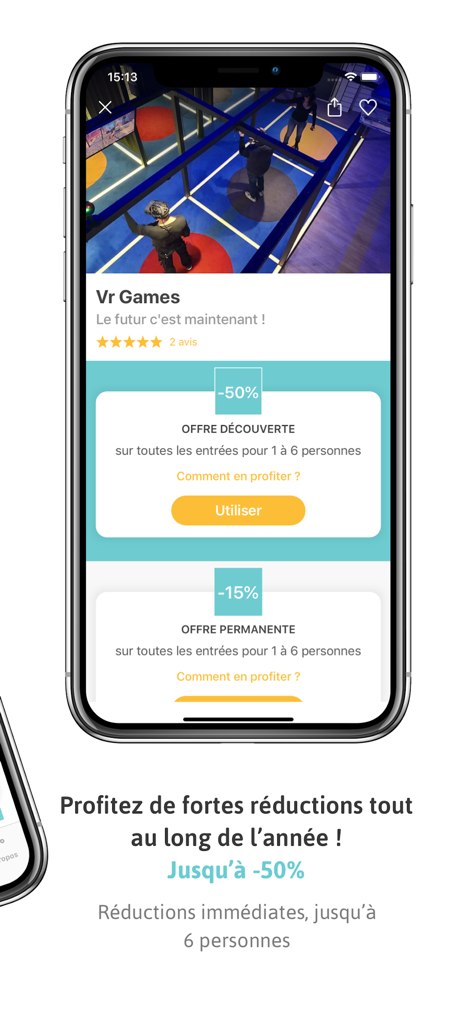 Passtime - Screenshot of the Passtime app showing a 50 percent discount for VR games.