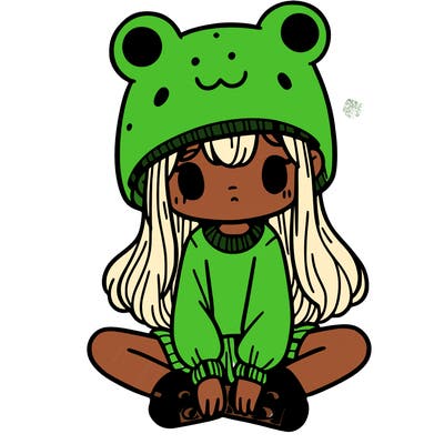 a girl wearing a frog hat and some frog socks