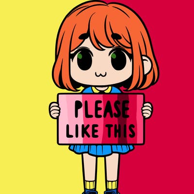 a girl holding a sign that says please like this one