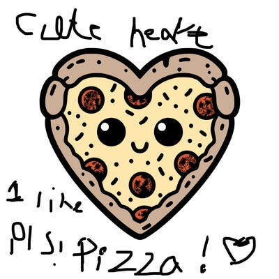 pizza in the shape of a heart with cute eyes