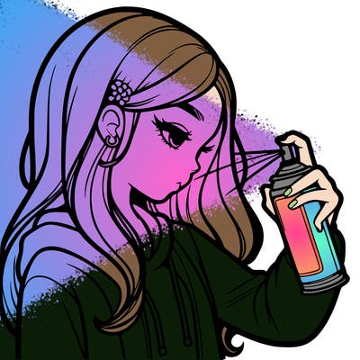 a realistic girl spray painting