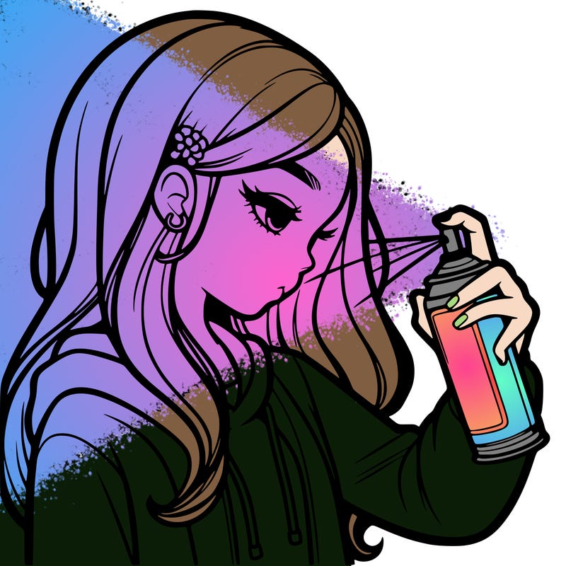 a realistic girl spray painting