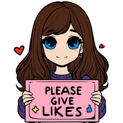 realistic girl that is holding a sign that says please give likes