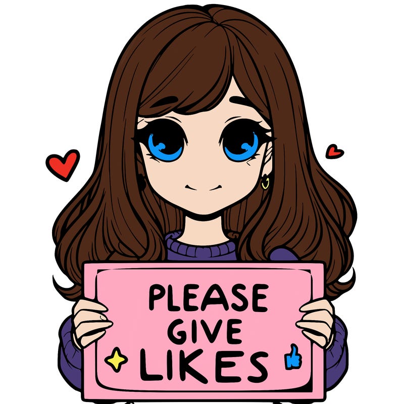 realistic girl that is holding a sign that says please give likes