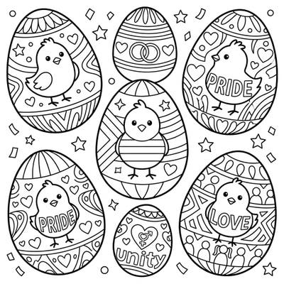 Dive into a world of vibrant color and joy with our unique Pride Chick Easter Eggs coloring page. Celebrate love, diversity, and community by bringing these whimsical designs to life.