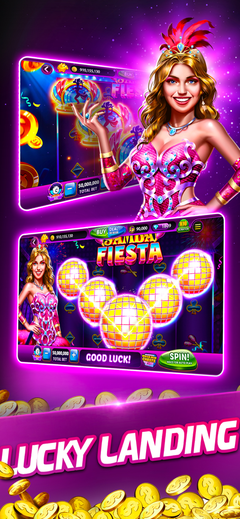Lotsa Slots Vegas Casino game screen featuring Samba Fiesta theme