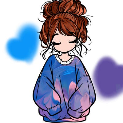 girl with baggy sweatshirt and messy bun