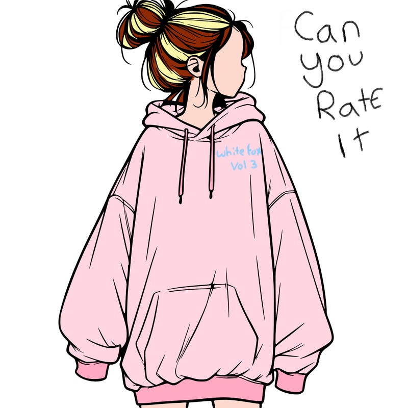 realistic girl with a oversized sweatshirt on and a bun