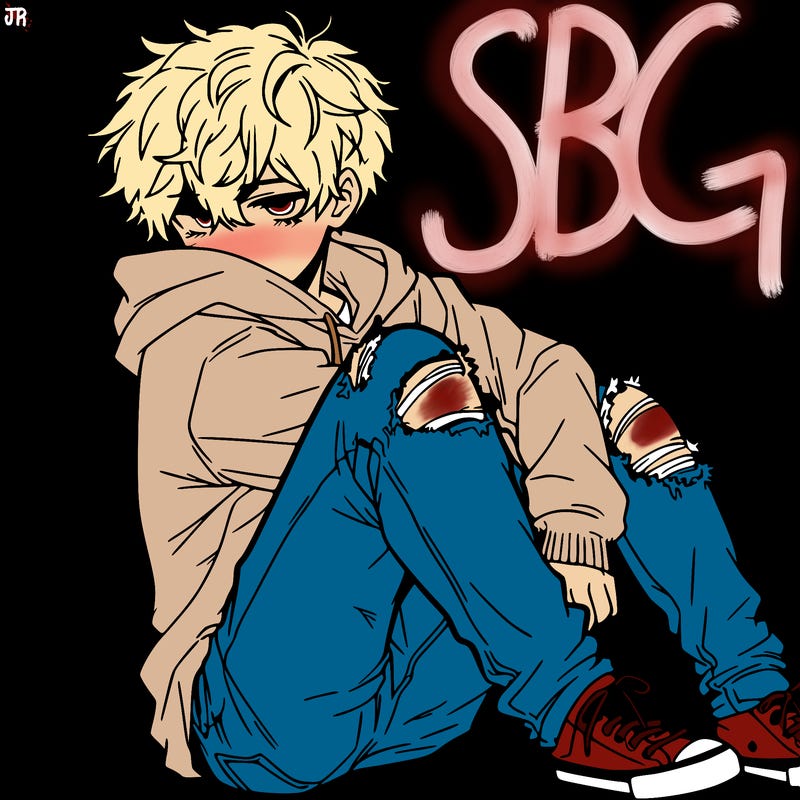 a male hoddie ripped jeans messy hair anime