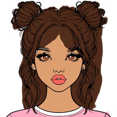 realistic girl with two buns in hair and lips