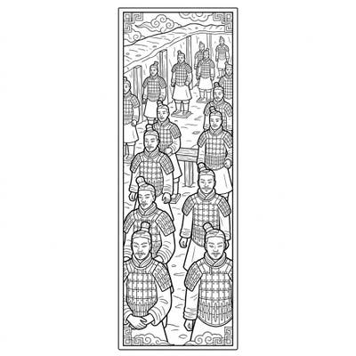Delve into the majesty of ancient China with this detailed Terracotta Army bookmark coloring page. Perfect for history enthusiasts and avid readers, this unique design lets you bring these iconic warriors to life with your favorite colors.
