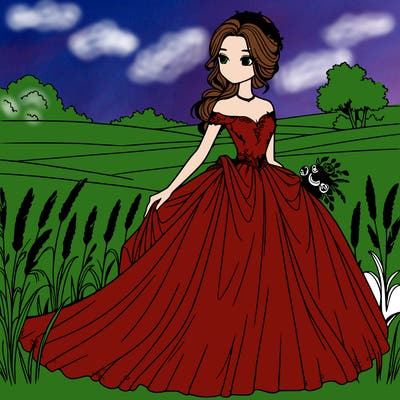 woman in gown in a field