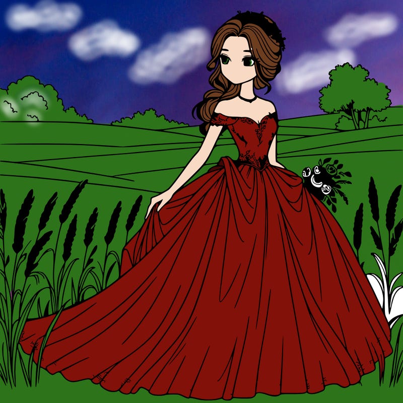 woman in gown in a field