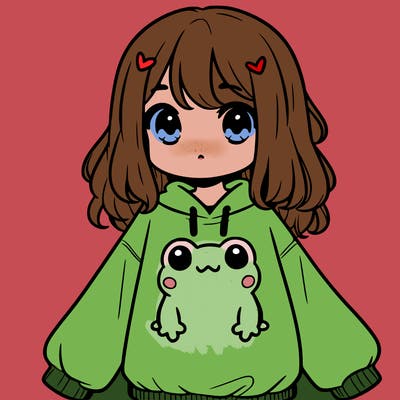girl wearing frogging sweatshirt