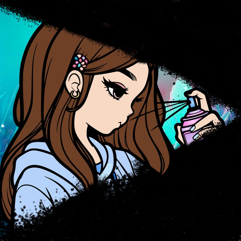 a realistic girl spray painting