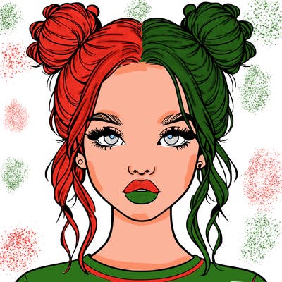 realistic girl with two buns in hair and lips