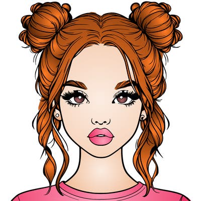 realistic girl with two buns in hair and lips