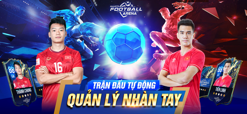 Football Arena: Vua Bóng Đá - Football Arena Vua Bong Da promotional banner featuring Vietnamese soccer players and idle management gameplay text