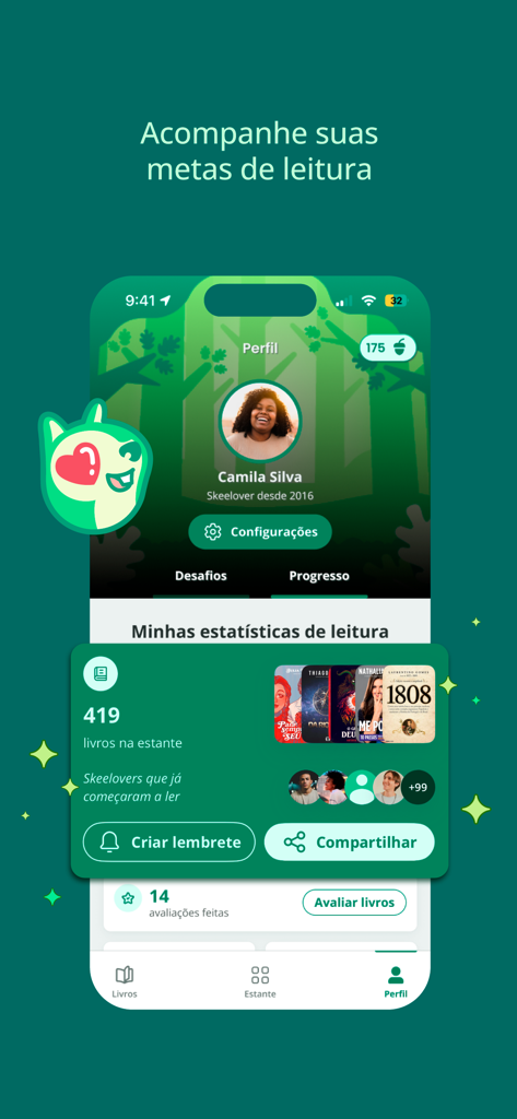 Skeelo: Audiobooks & Ebooks - User profile page in the Skeelo app displaying reading statistics and goals