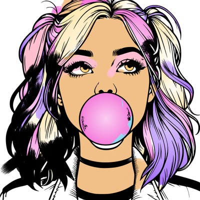 realististic girl blowing bubble -gum