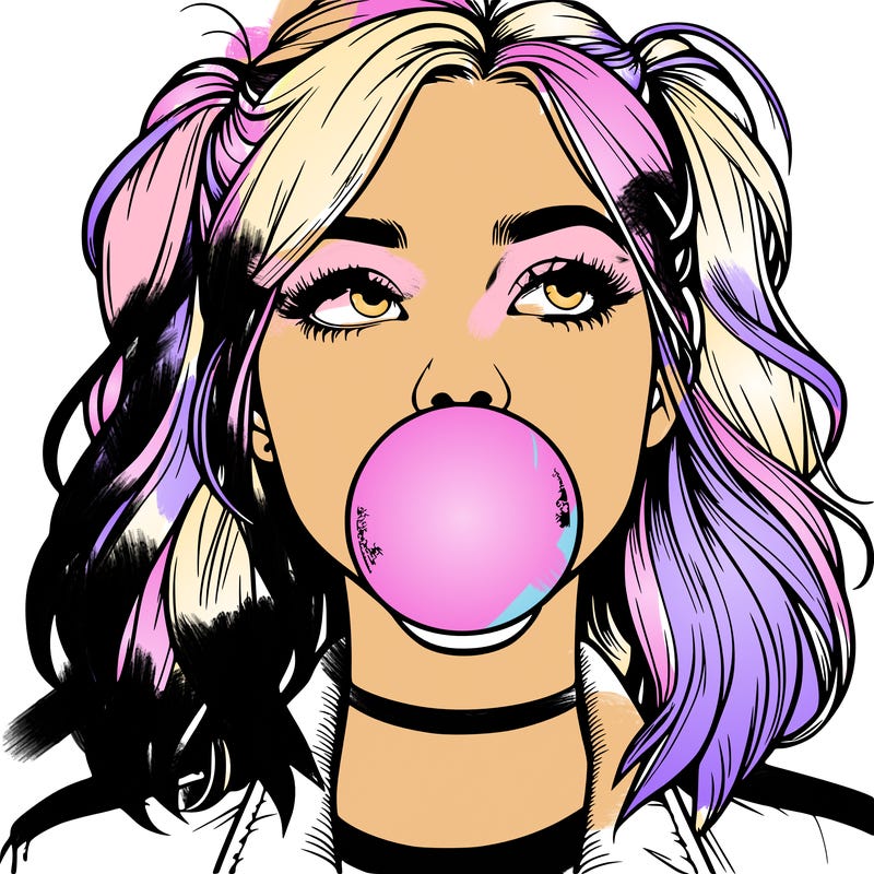 realististic girl blowing bubble -gum