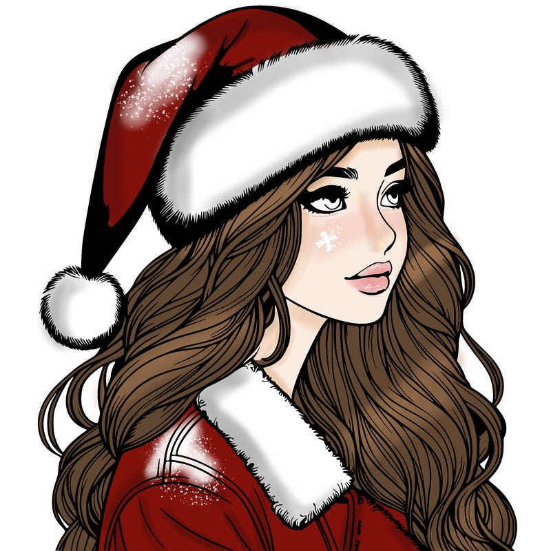 realistic girl in santa hat