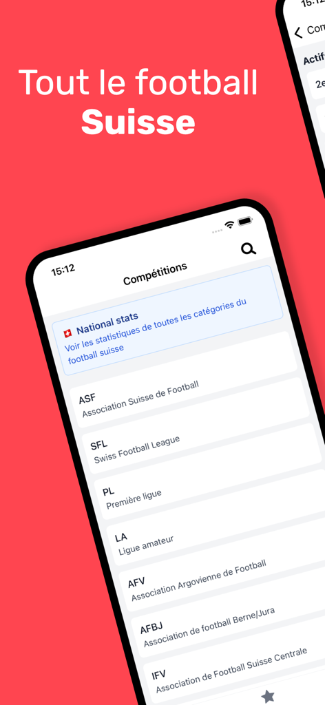 Footstats - ASFおよびSFLリーグを含むスイスサッカー大会のリストを表示するFootstatsアプリ