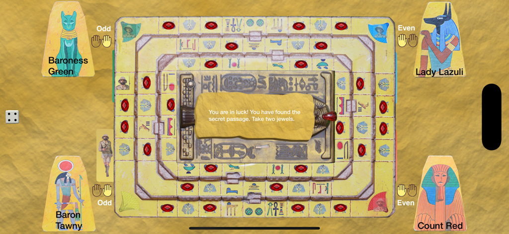 Voice of the Mummy - Digital interface of the Voice of the Mummy board game showing characters and game board