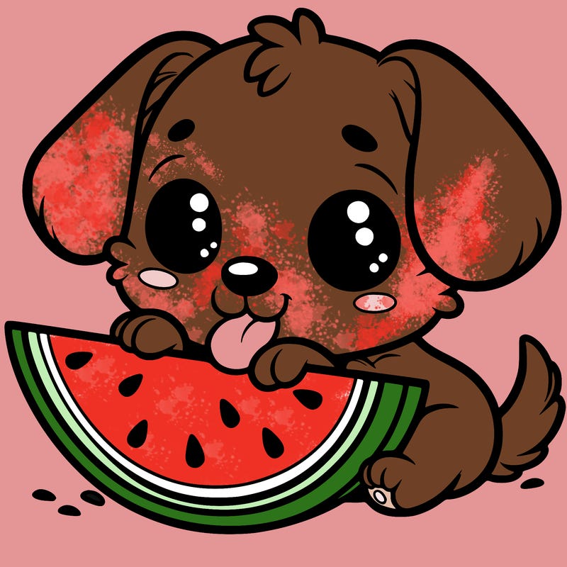 puppy eating watermelon