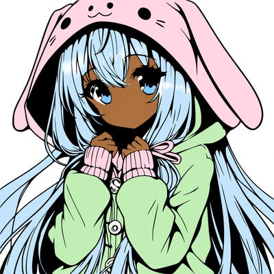 anime character girl with long hair cute bunny hoodie