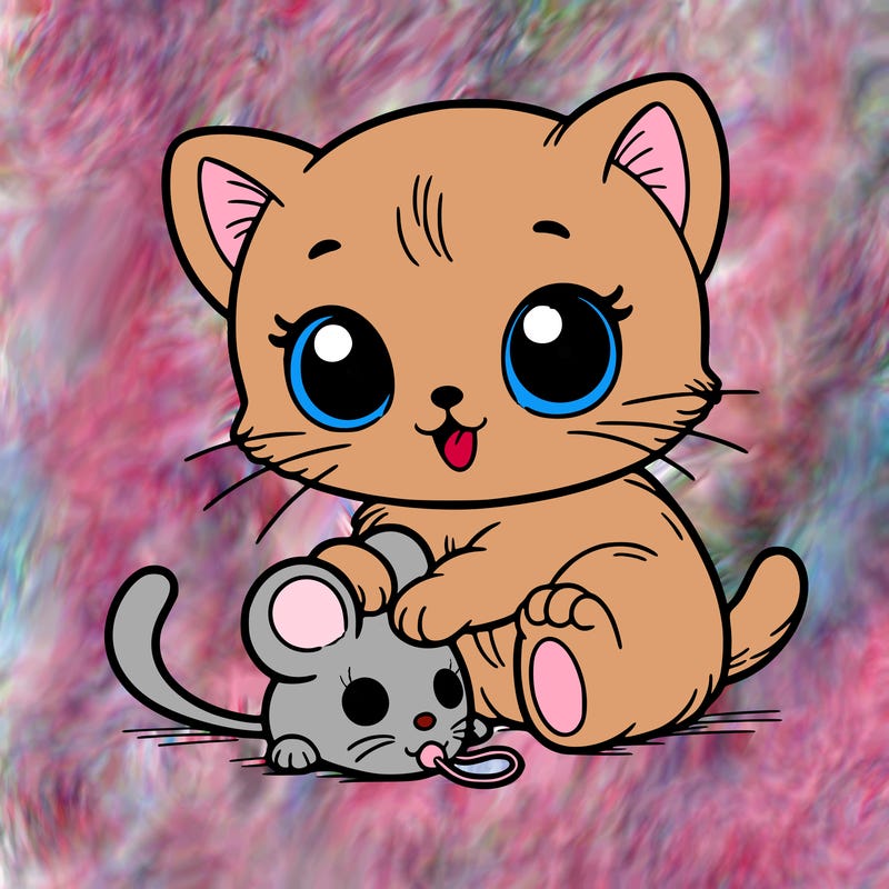 a kitten holding a toy mouse