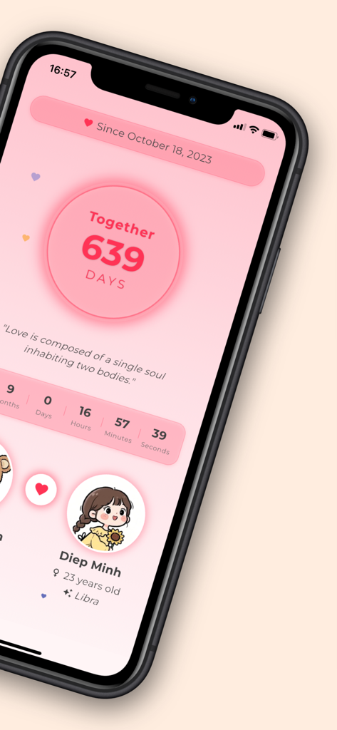 Interface of Been Together app displaying the number of days a couple has been together