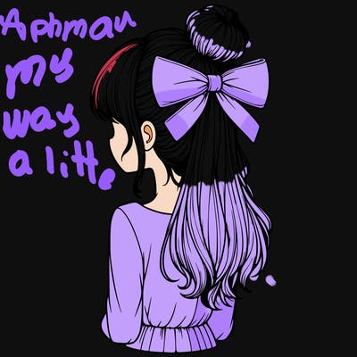 realistic girl  with hip length hair a bun and a big bow on the back of head