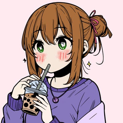 manga character drinking boba