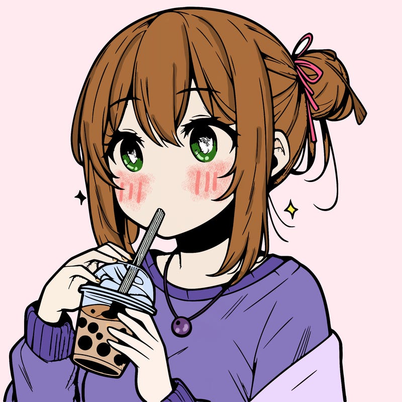 manga character drinking boba
