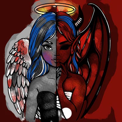 realistic angel half demon