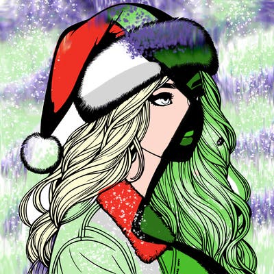realistic girl in santa hat