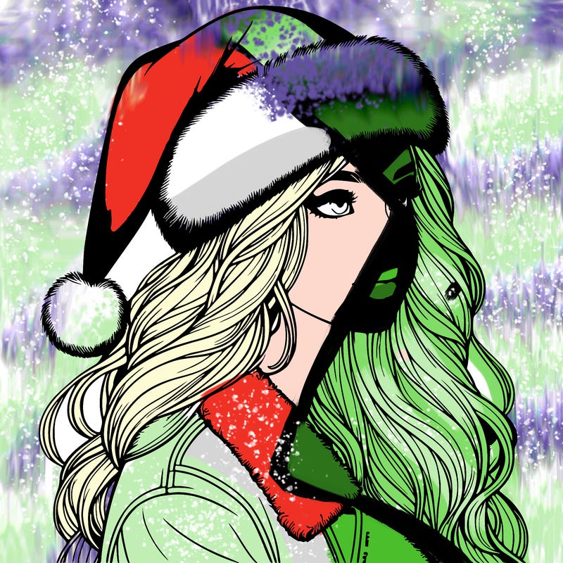 realistic girl in santa hat