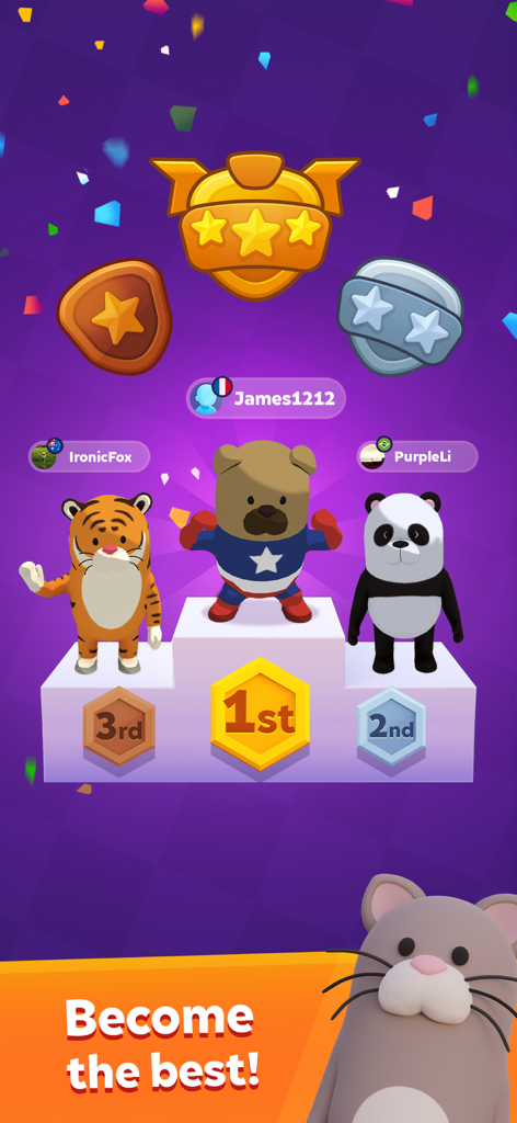 Three characters standing on a winner's podium in the aquapark.io game