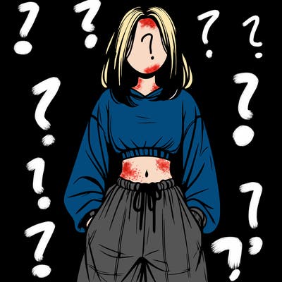 realistic girl faceless with baggy pants and a crop top