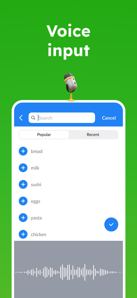 Listonic app voice input feature for adding grocery items hands free