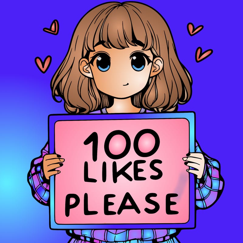 a girl holding a sign saying 100 likes please