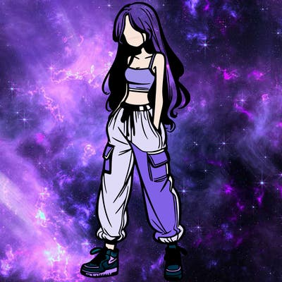 girl in baggy pants crop top and long hair