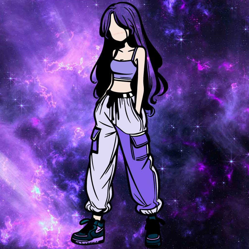 girl in baggy pants crop top and long hair