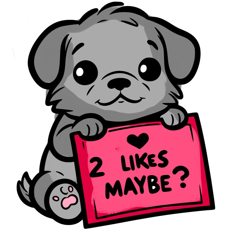 a puppy holding a sign that says 2 likes maybe?