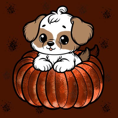 cute little puppy in a pumpkin