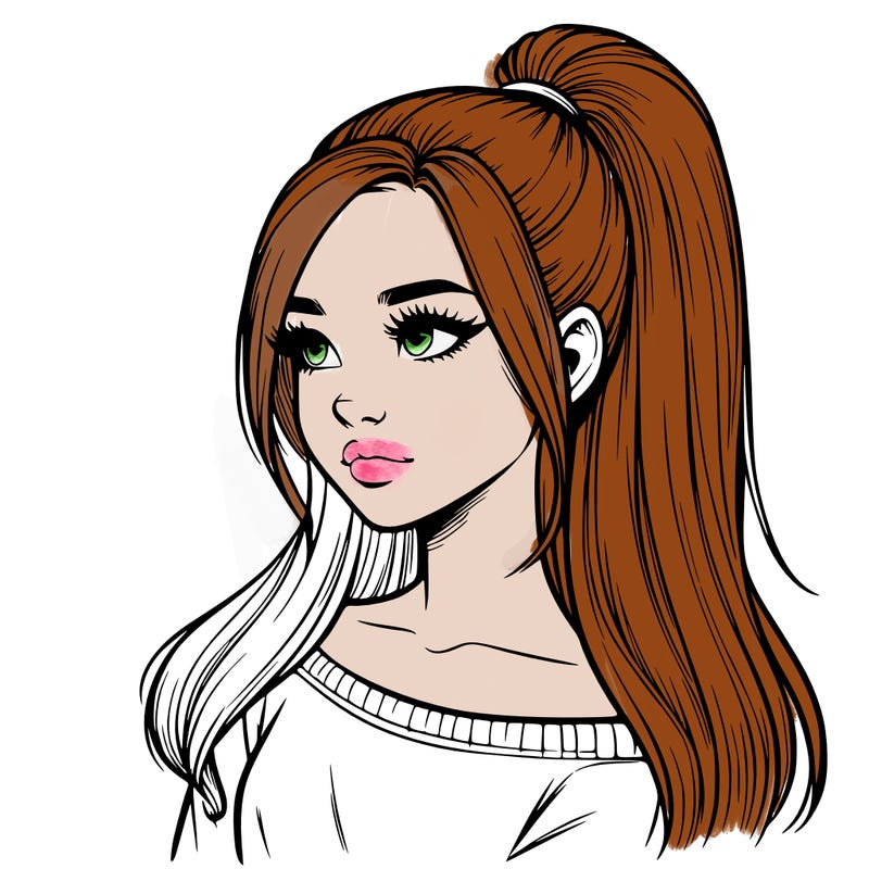 realistic girl with a high ponytail